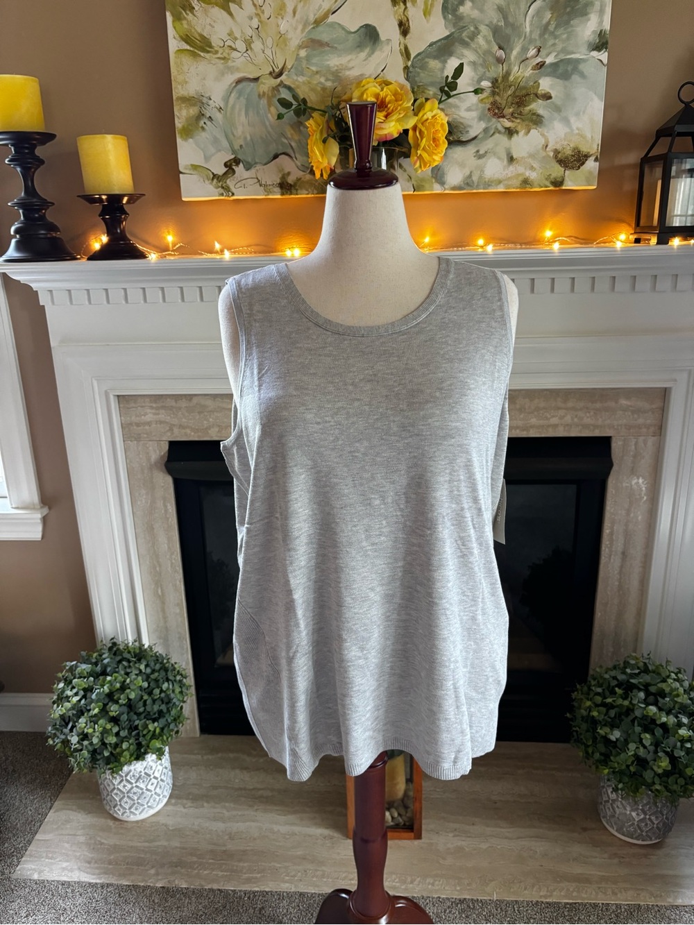 *NEW* Chico’s Sleeveless Rib Trim Detail Tank Sweater - Heather Gray - Size 2XL